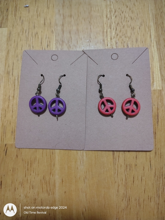 Handmade Jewelry - Peace Sign Dangle Drop Earrings Retro Hippie Jewelry Handmade Boho Festival